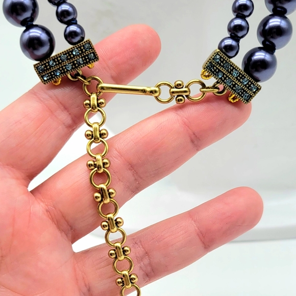 Heidi Daus Swarovski Crystal Large Swirl Pendant with Layered Navy Pearls - Picture 7 of 9